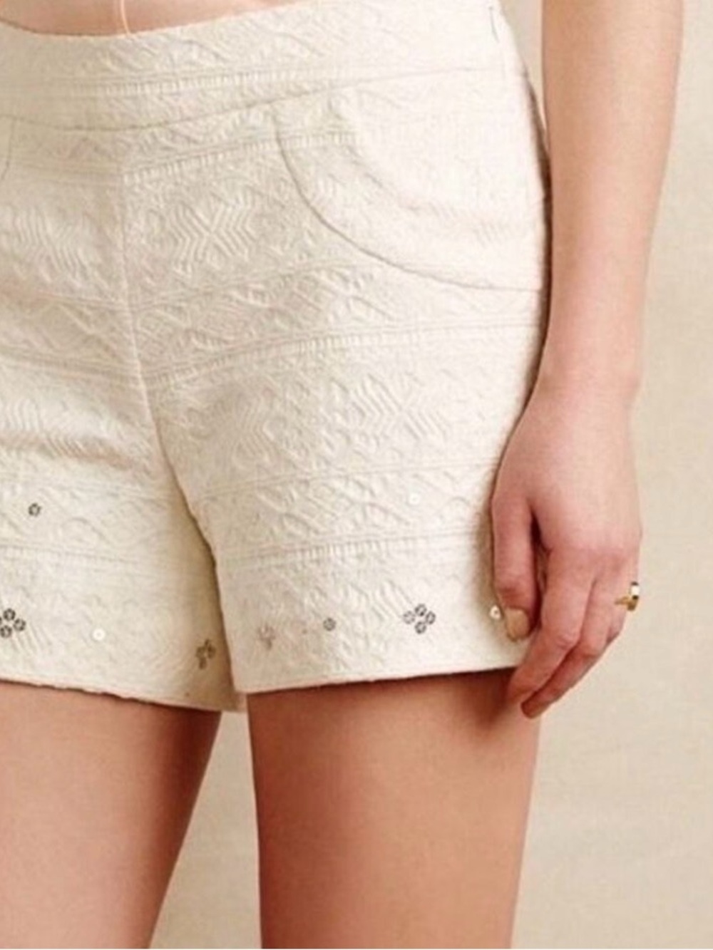 Elevenses Ivory Textured Shorts with from Anthropologie